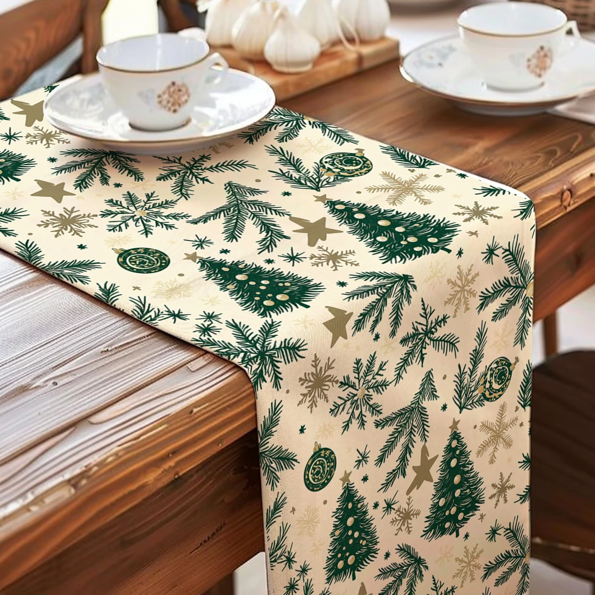 Christmas Tree Table Runner Kitchen Dining Table Decoration for Indoor Outdoor Home Table Runners Washable Dining Long Cloth