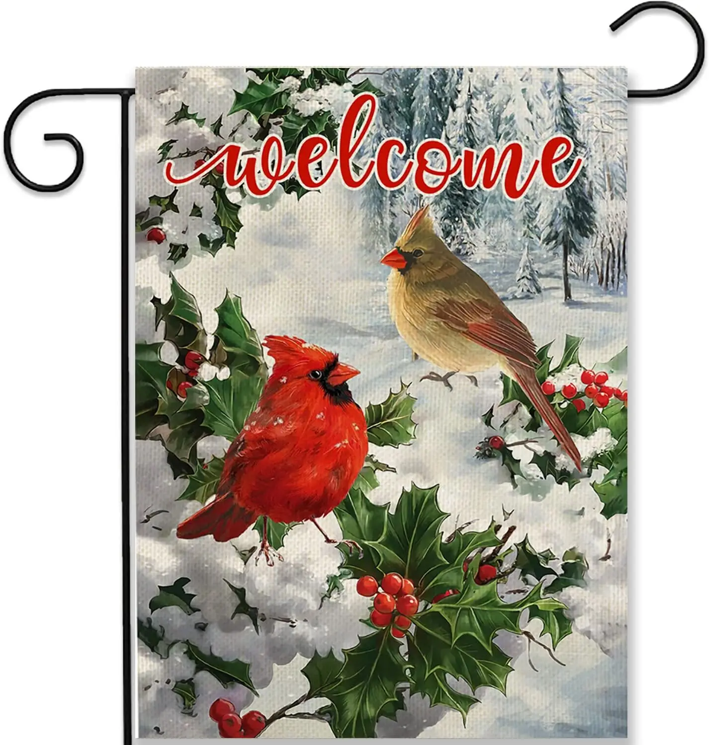 Welcome Winter Garden Flag Cardinal Birds for Outside Yard 12 x 18 Inch Double Sided Burlap Merry Christmas Flags Red Yellow Bir