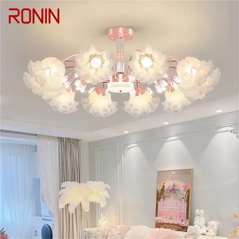 RONIN lampada a sospensione pastorale americana moderna soggiorno di lusso sala da pranzo camera da letto Villa Model Room Home LED Flower Chandelier