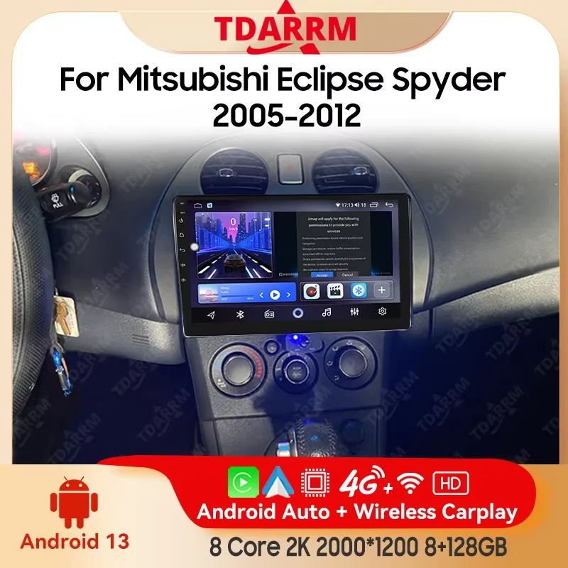 TDARRM para Mitsubishi Eclipse Spyder 2005-2012, Radio para Auto QLED, Reproductor Multimedia Estéreo con Carplay, DSP, 4G, GPS, WiFi, DVD, Navegación