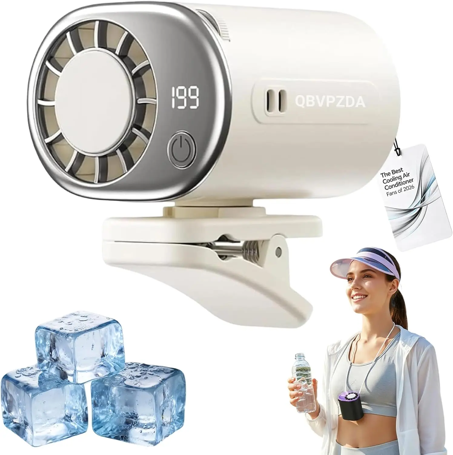 2026 Personal Portable Car Clip-On Air Conditioner Fan With 360° Rotation 199 Speeds Adjustable USB Rechargeable LED Display For