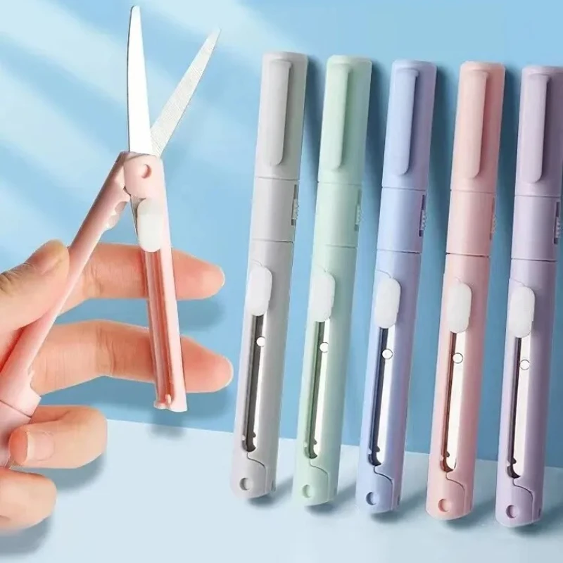 1 قطعة مقص صغير محمول الة قطع الورق سكين 2 في 1 متعدد الوظائف جيب القلم شكل سكرابوكينغ نحت قطع أدوات الرسم