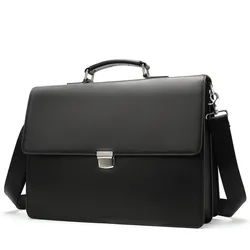 Maletín de cuero genuino para hombre, bolso de hombro tipo mensajero informal, sencillo, de lujo, para negocios, color negro, 2022