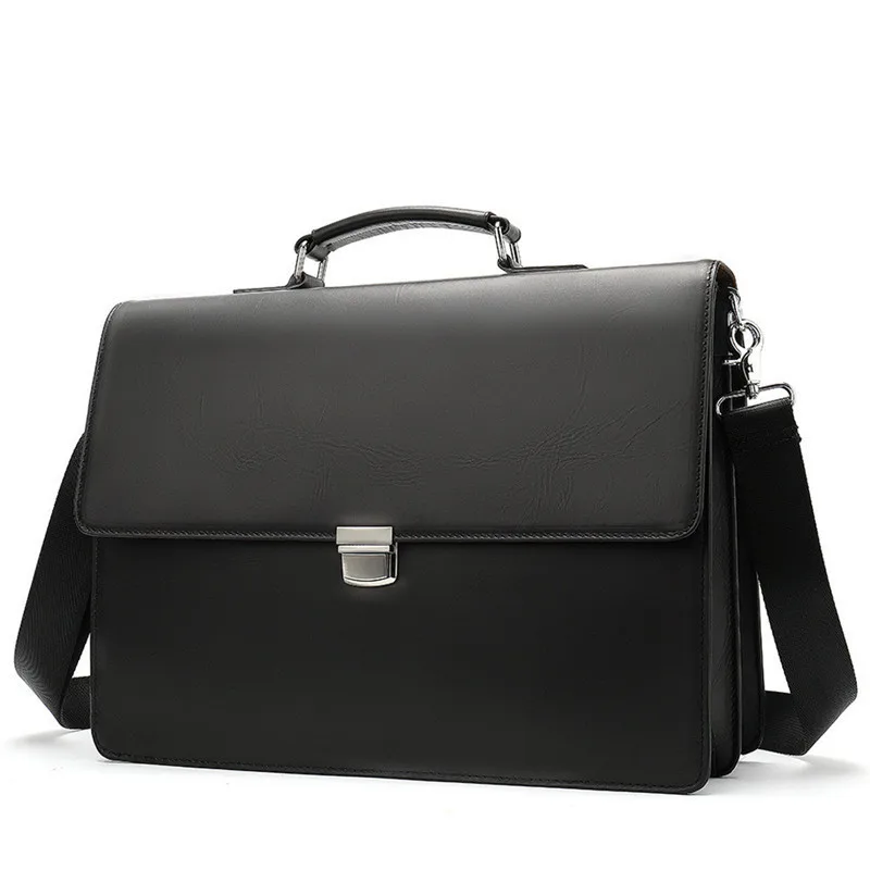 2022 High Quality Business Genuine Leather Black Men's Briefcase Casual Simple Designer Luxury Laptop Shoulder Messenger Bags