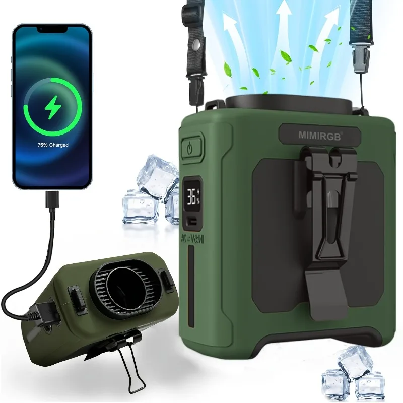 

Portable Waist Hanging Fan MAX 40 Hours Working Time 10000 MAh Powerful Five-speed Buckle Fan Suitable for Outdoor Work, Camping