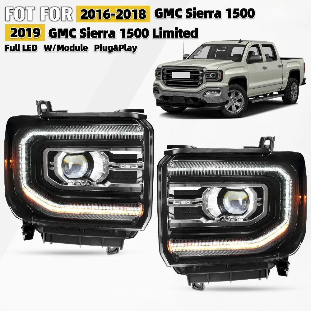 

For 2016-2018 GMC Sierra 1500 Full LED Projector Headlight Left+Right Pair