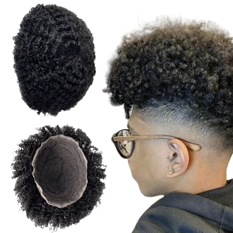 

Монгольские системы натуральных человеческих волос 8 мм, волнистые блоки # 1b10 Серый полный кружевной парик для старых черных мужчин