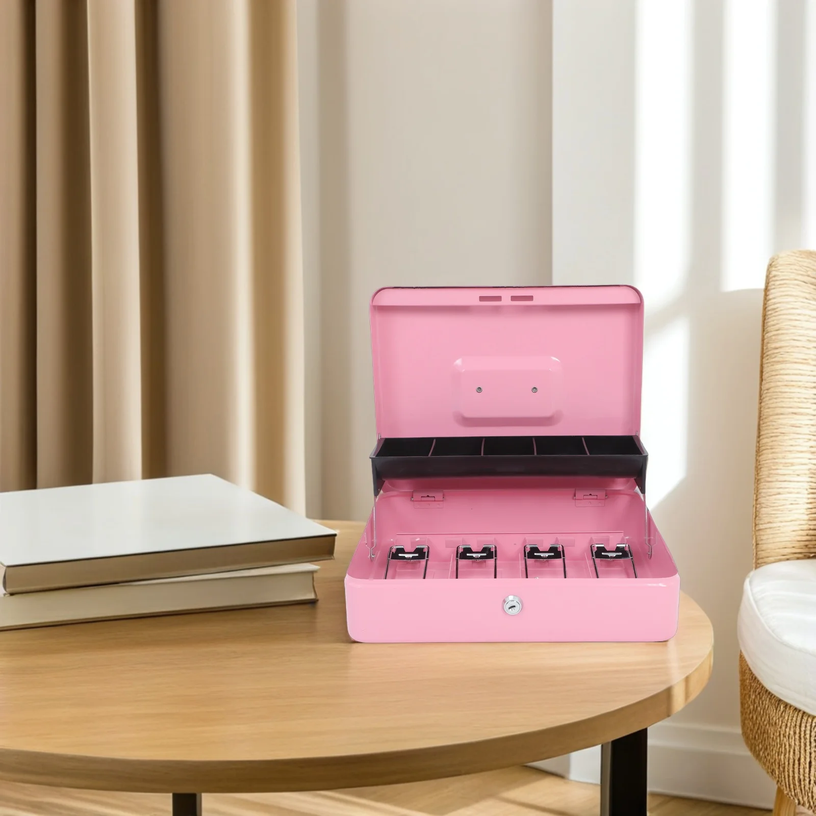 1 مجموعة صندوق مع قفل صندوق تخزين المال المعدني عدادات البيع بالتجزئة، تأمين مفتاح النقدية المنظم مخزن مطعم، الحديد الصغيرة آمنة مع #6