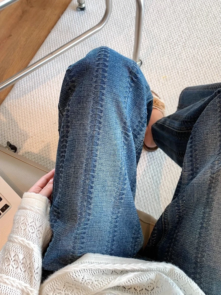 

Blue Heavyweight Woven Wide Leg Denim Jeans Women's Loose Personality Versatile Straight Cut Trousers Design Sensation 2025 N...