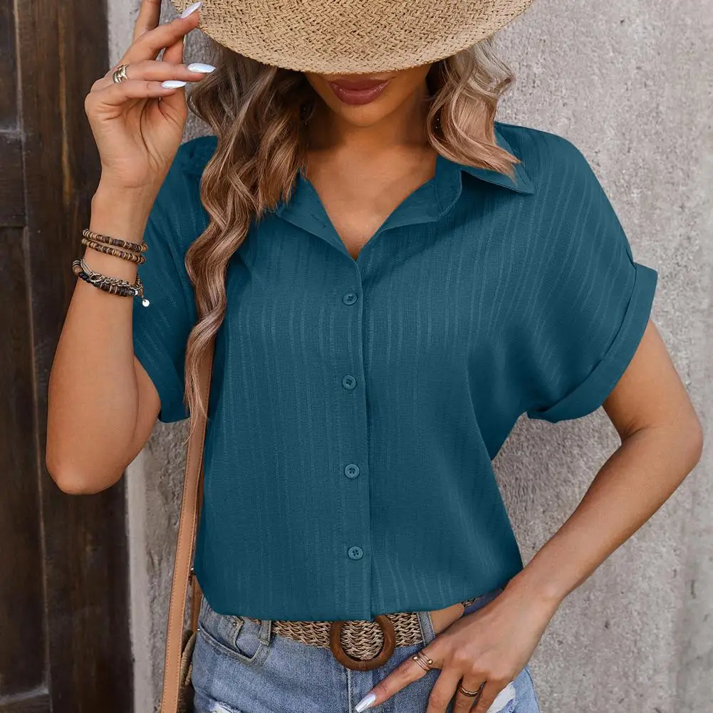 

Soft Fabric Women Shirt Lightweight Women Shirt Stylish Women's Spring Summer Shirts Lapel Short Sleeve Solid Color Shirt for A