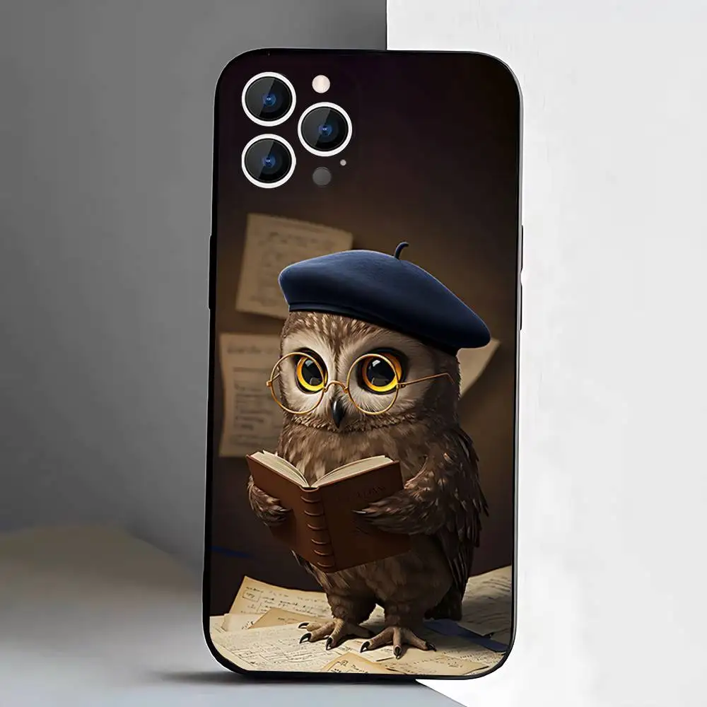 حافظة هاتف لطيفة على شكل بومة للأطفال لهاتف آيفون 17,16,15,14,13,12,11,Pro,Max,Plus,E,Air,غطاء أسود واقٍ صغير