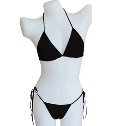 Traje de baño Sexy para mujer, de corte alto microbikinis, trajes de baño de vendaje con Push-Up, conjuntos de Bikini sólidos, ropa de playa