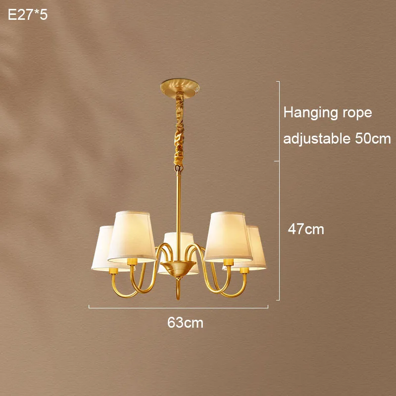 Medieval Luxury High-end LED Pendant Light Fabric Copper Chandelier Home Decor for Villa Lobby Living Room Bedroom Hanging Lamps