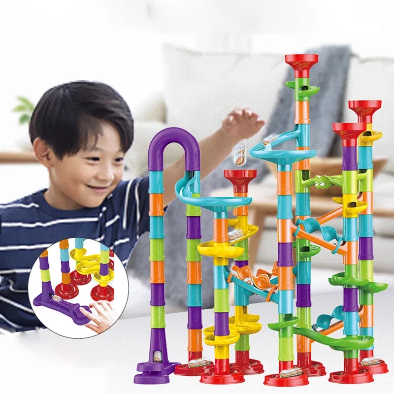 Marmor laufen Rennstrecke Bausteine Kinder 3d Labyrinth Ball Roll Spielzeug DIY Marmor laufen Rennen Untersetzer Set Weihnachts geschenk