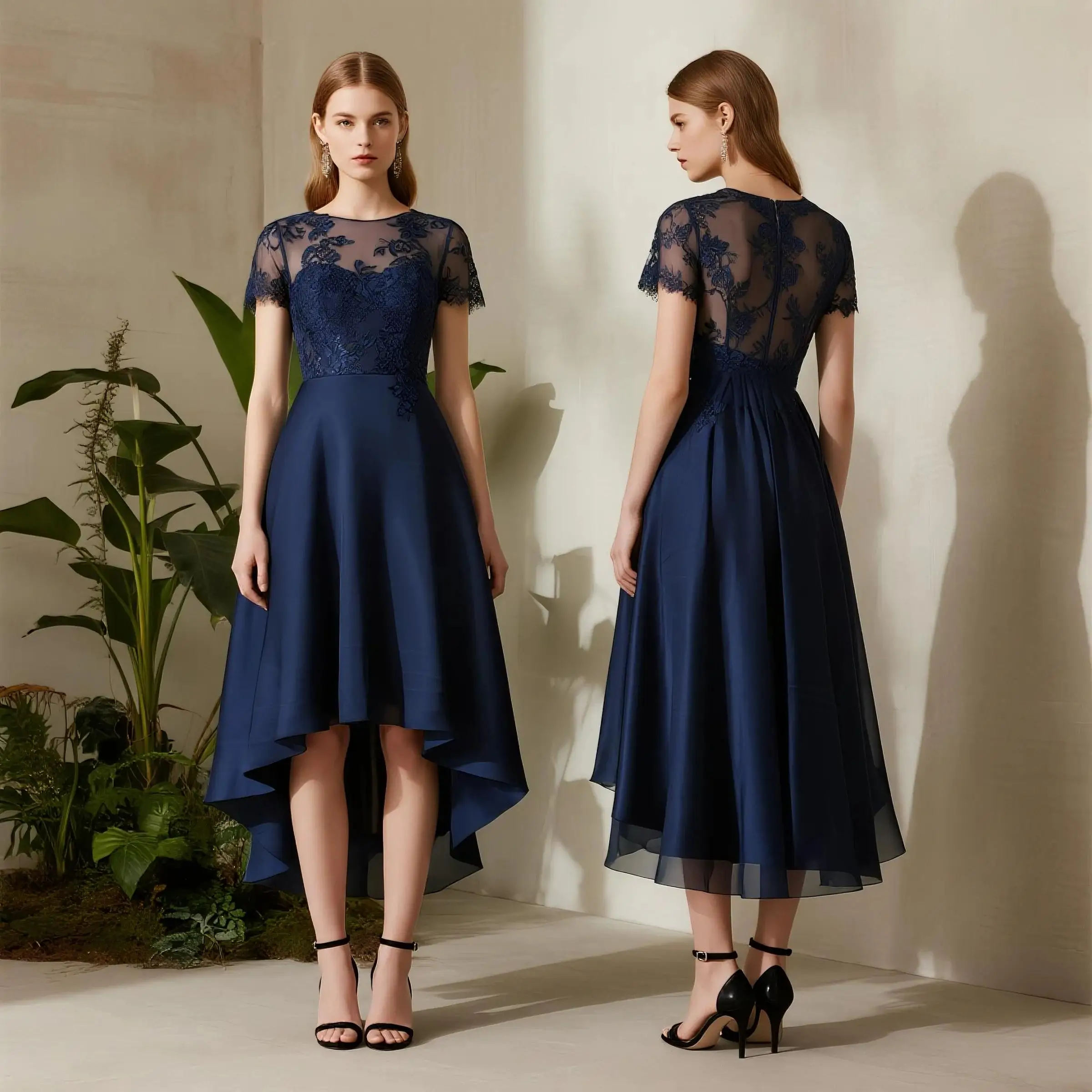 ชุดแม่เจ้าสาวทรงเอไลน์คอตักผ้าชีฟองหรูหราประดับด้วยลูกไม้แบบไม่สมมาตรสำหรับงานแต่งงานปี 2025 ฟรีปรับแต่งได้