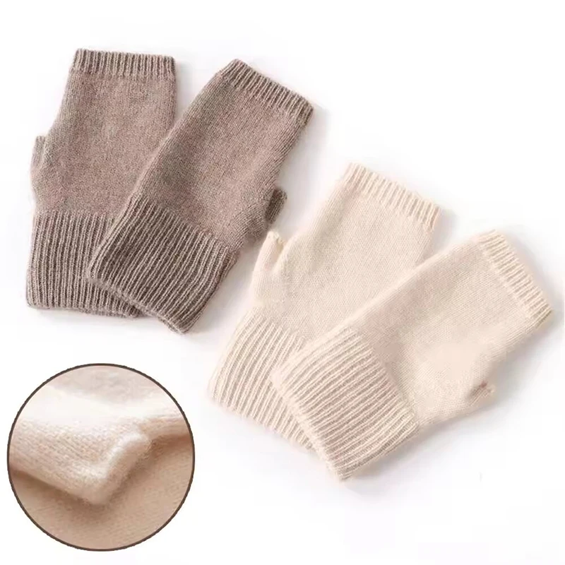 100% Merino Wool Fingerless Gloves Thermal Half Finger Mittens for Outdoor Winter Knitted Arm Warmer Cashmere Touch
