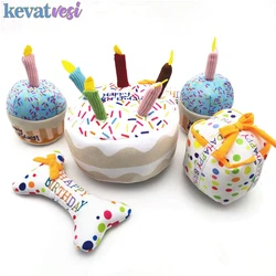 Cute Birthday Cake Squeaky Brinquedos para Pet Dog, mordida resistente, forma óssea, brinquedo recheado para gato, Puppy Chew Toy, Interactive Dog Acessórios