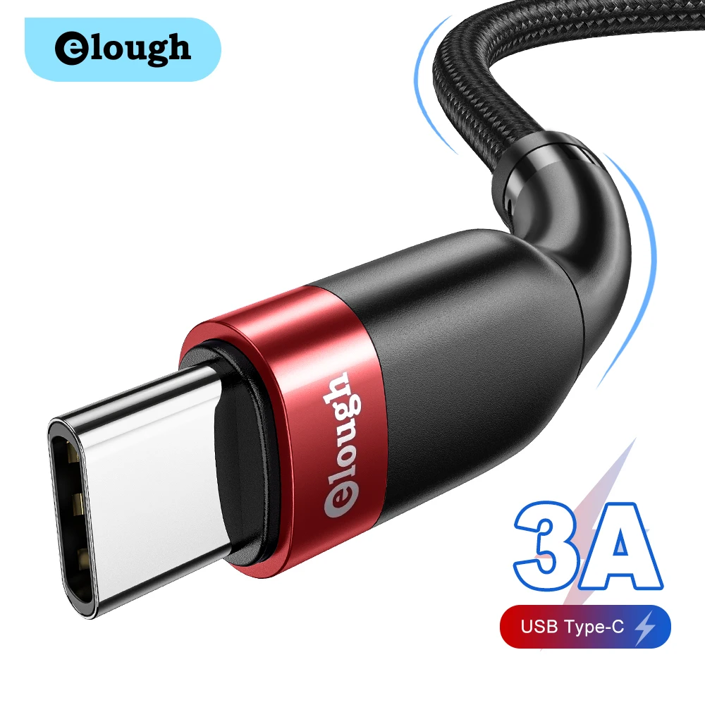 Elough 3A نوع C كابل شحن سريع كابل لهواوي P40 برو P30 سلك USB-C شاحن بيانات الحبل لسامسونج S21 الترا S20 بوكو