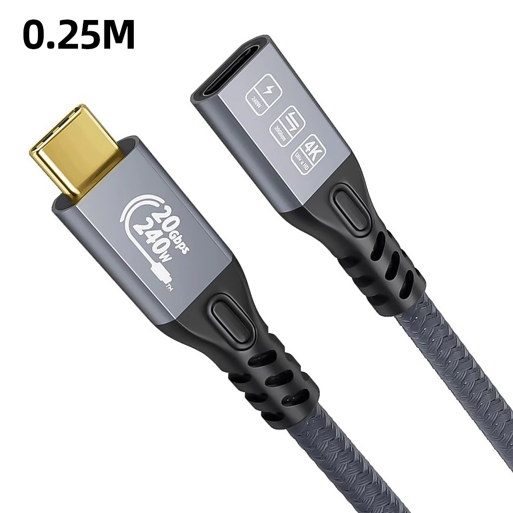 0.25/0.5/1/2 متر PD240W USB C تمديد كابل مضفر USB C إلى C كابل شحن سريع نوع C شحن سريع موسع الحبل لسامسونج