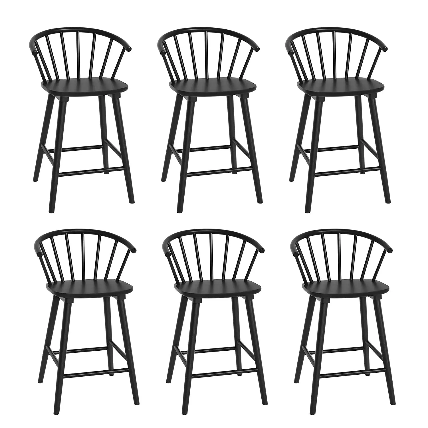 Black Farmhouse Bar Stools Set of 6 Semicircular Backrest Mid Century Counter Height Kitchen Island 24 Inch, Customized - view 6