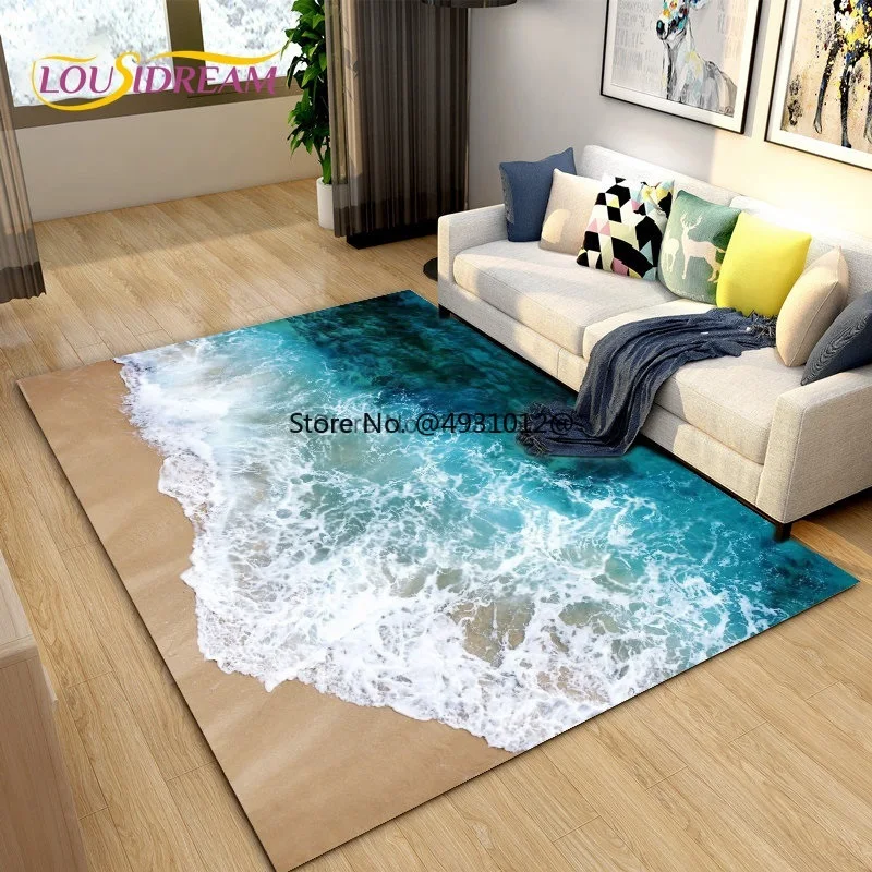 2023 3D Ocean Seawater Beach Water Area Carpet for Living Room Bedroom Custom Sofa Doormat Decor Play Crawl Non-slip Floor Mat