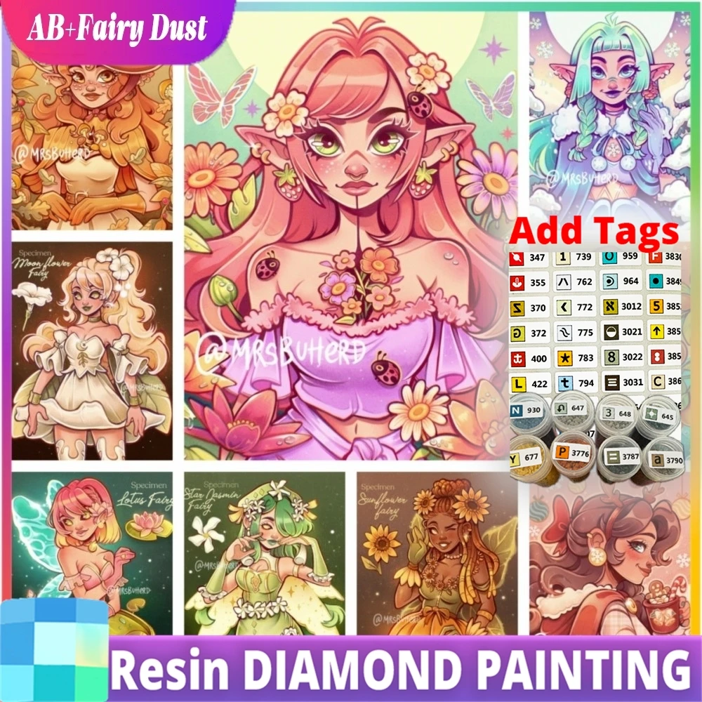 AB Fairy Dust Comes with DMC stickers Fairy Elf Beauty Diamond Painting Cross Stitch Mosaic Embroidery Home Decor 5D DIY Art Set