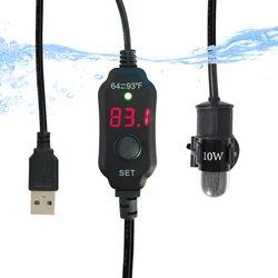 USB Adjustable 10W Mini Aquarium Heater Submersible Small Fish Tank Heater with LED Digital Display Thermostat Turtle Tanks Heat