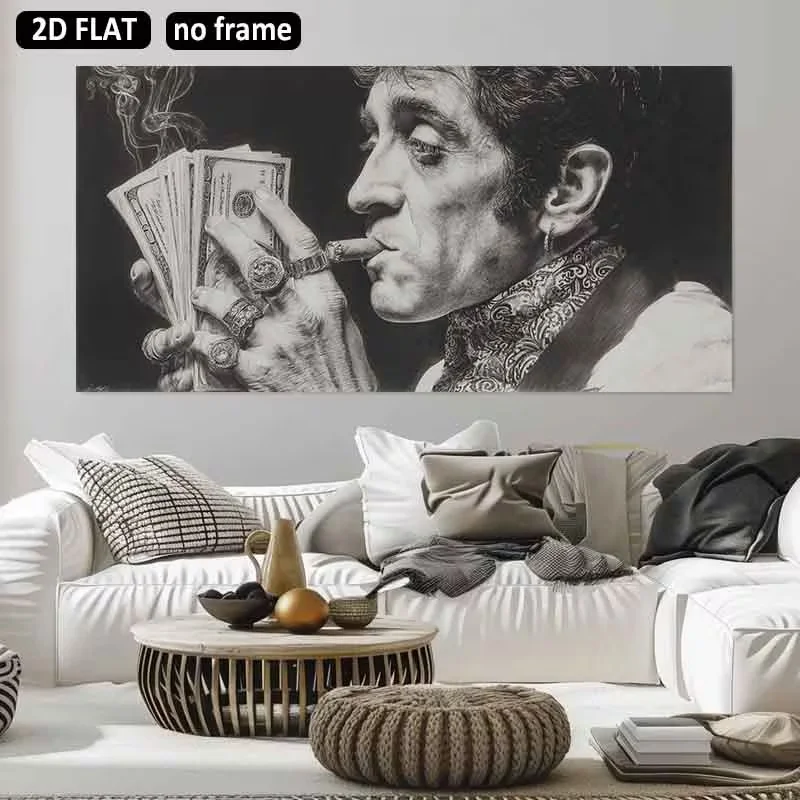 2D Flat, 1pc Large Modern Minimalist Holding Cash & Cigar - Jumbo Size Suitable for,, Unframed Canvas Print, Cash & Cigar Mural