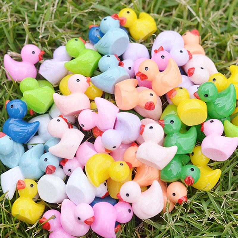 50/100 Uds Mini pato de resina figuritas en miniatura adornos Hada Animal patos pequeños para casa de muñecas pecera DIY