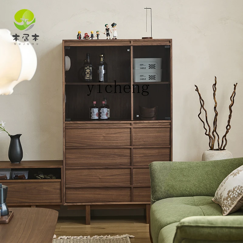 

XL medieval style high bucket cabinet bone line glass locker side cabinet solid wood wall vertical cabinet