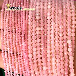2/3/4MM Faceted Natural Stone Rose Quartz Round Loose Spacer Beads for Jewelry Making DIY Bracelet Charms Accessories 15''