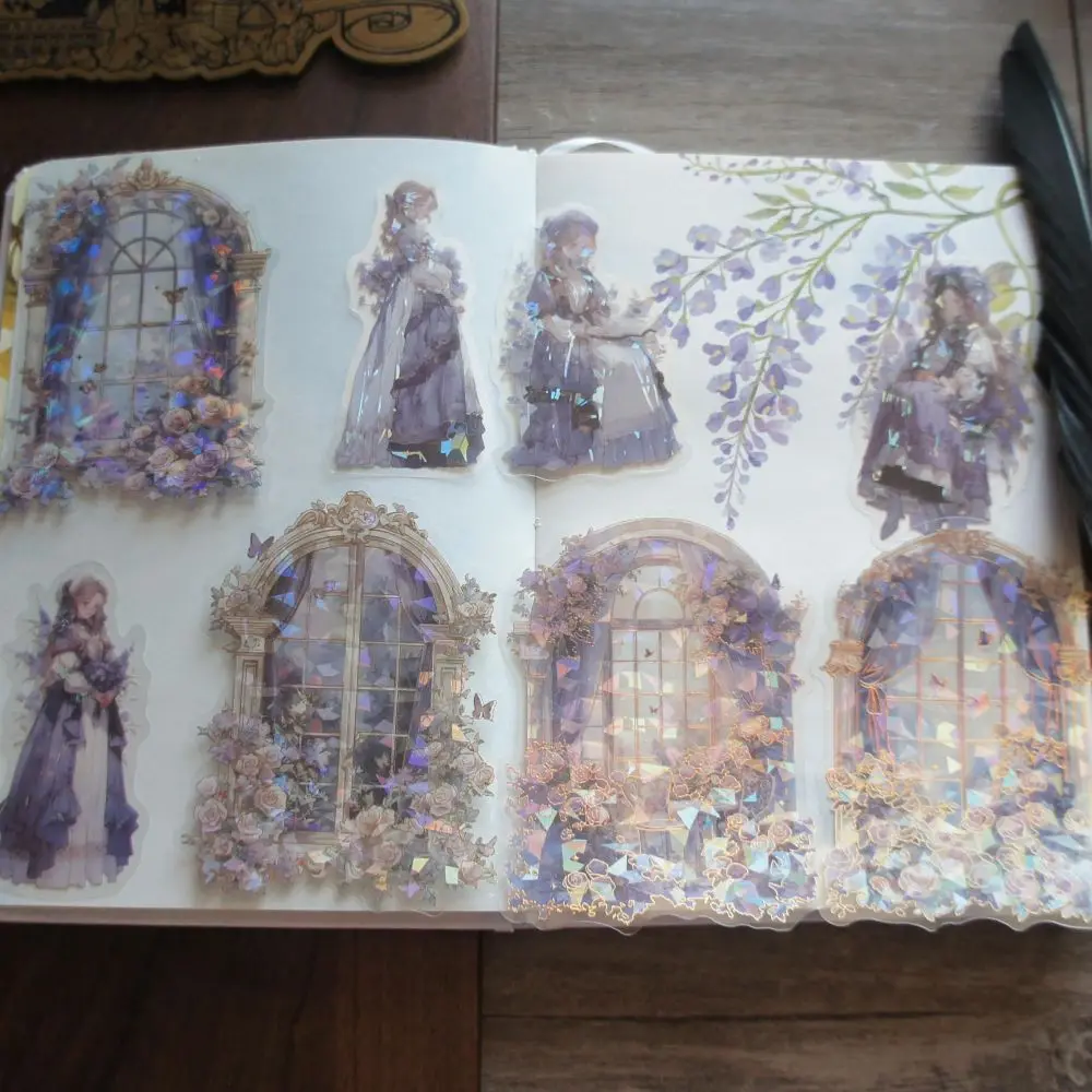 

18pcs Laser Diamond Pattern Princess Living in The Castle Design PVC Sticker Scrapbooking DIY Gift Packing Label Decoration