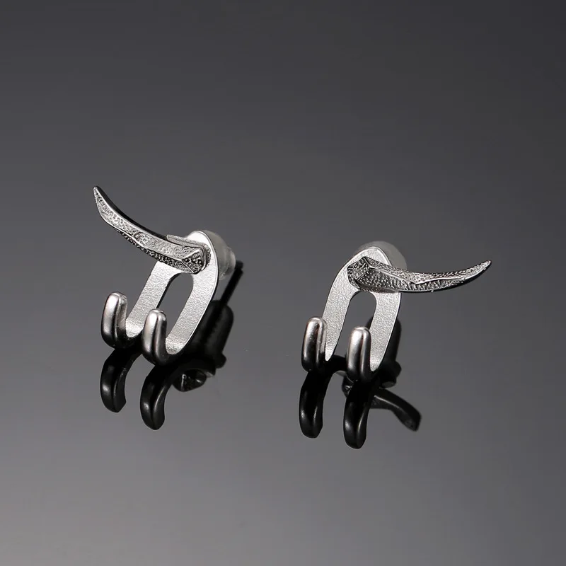 KOFSAC Trendy 925 Silver Stud For Men Simple Personality Hip Hop Style Earring Wolf Tooth Earrings Boy Ear Jewelry Cool Gifts