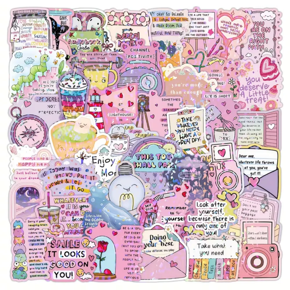 

52PCS Laser Shattered Glass Film Stickers - "Be a Lighthouse" Inspirational Quote Decals with Lighthouse Camera Book Elements fo