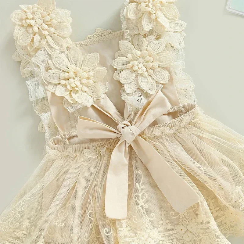 New Baby Girls Summer Romper Floral Lace Embroidery Romper Dress Straps Sleeveless Sweet Triangle-Bottom Jumpsuit