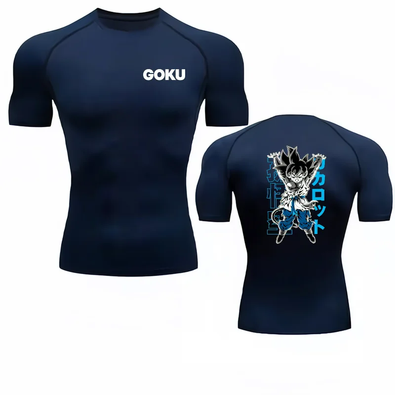 Bandai Dragon Ball Goku Men's Compression Shirt — Quick-Drying, Stretchy, Short-Sleeve, Breathable Fitness & Training Apparel
