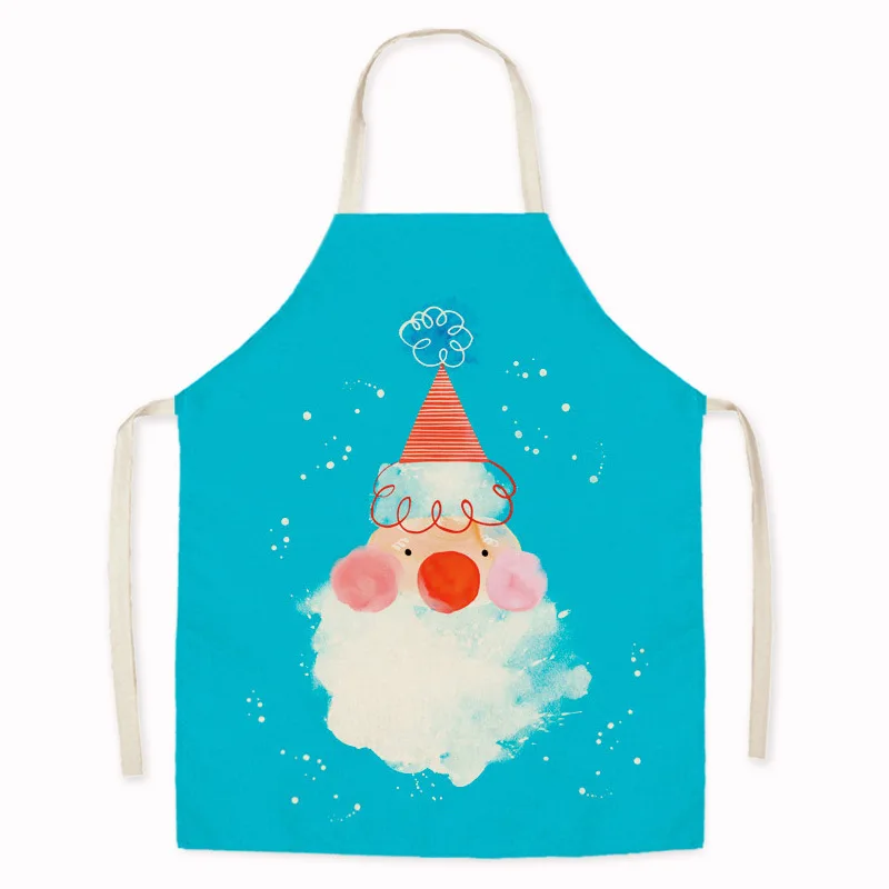 Merry Christmas Pattern Linen Hand Wipe Sleeveless Waist Apron Adult Children Home Festival Decor Kitchen Cooking Tablier