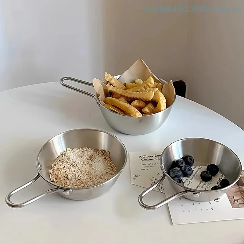 Cuenco de cocina de estilo coreano, cuencos duraderos de acero inoxidable para arroz y vino, plato para aperitivos de doble oreja para el hogar, cuenco para Fideos Instantáneos, 1 ud.