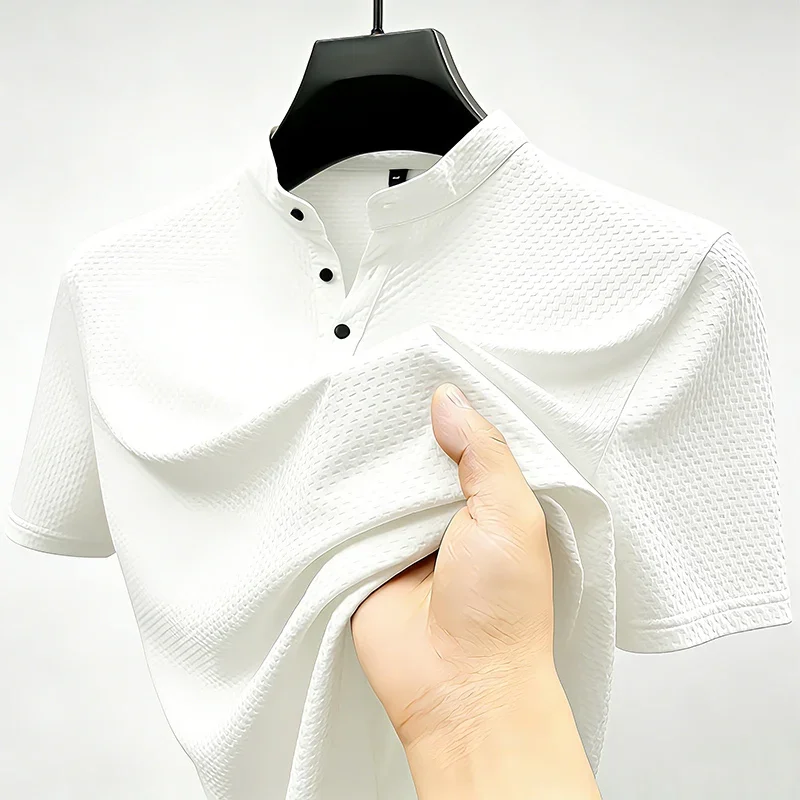 2026 New Arrival Men's Slim Fit Waffle Knit Polo Shirt High Stretch Anti Wrinkle Quick Dry Top Perfect For Golf Tennis