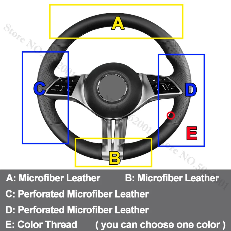 DIY Microfiber Leather Hand Sewing Steering Wheel Cover For Mercedes-Benz C-Class W206 C200 C260L GLC X540 GLC260L 2023-2027
