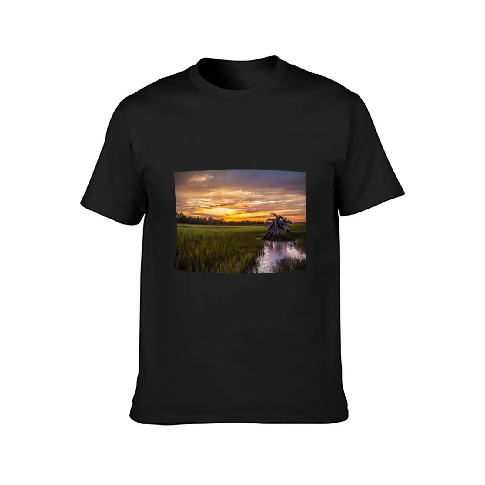 Lowcountry - Salt Marsh at Sunset in South Carolina T-Shirt anime plus sizes mens clothing