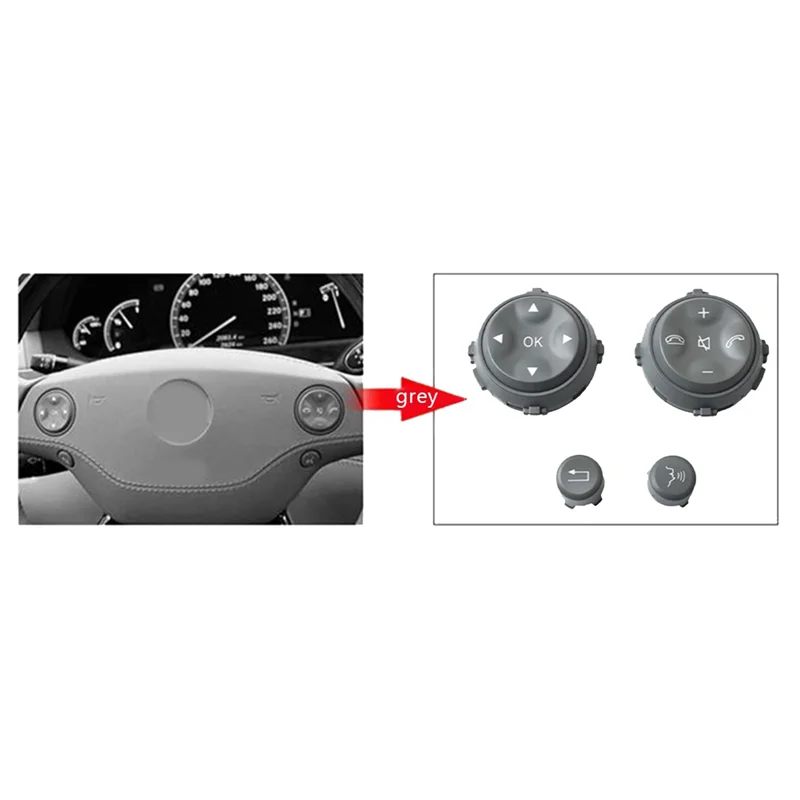 For Car Multifunction Steering Wheel Button for Mercedes for Benz W221 S-Class S280 S300 S350 S400 Grey