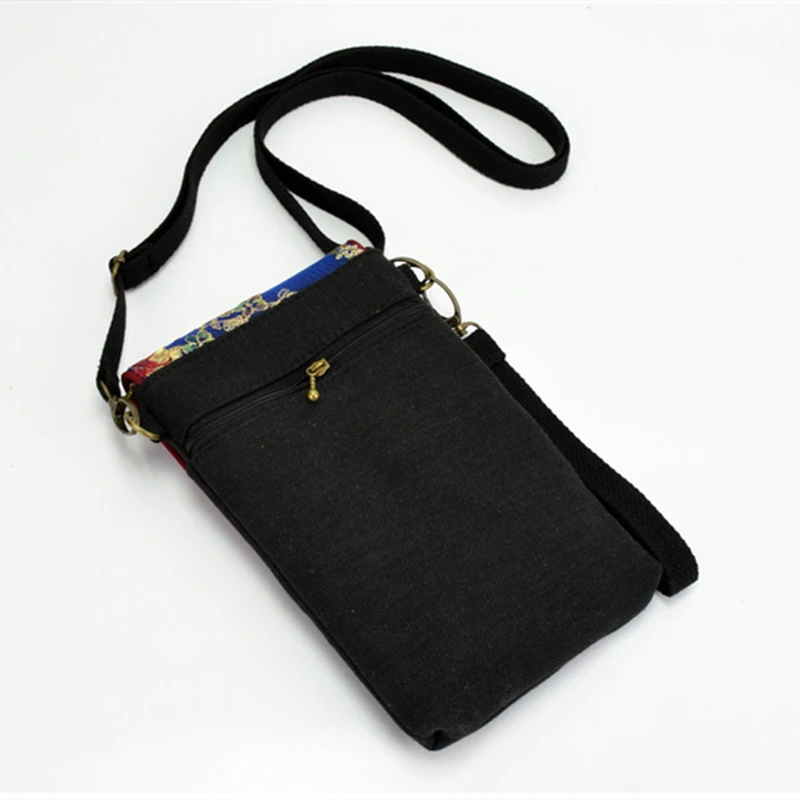 New Embroidery Bag Peacock Sequins Embroidery Mini Canvas Portable Crossbody Bag Handbag Fashion Casual Wallet Mobile Bag