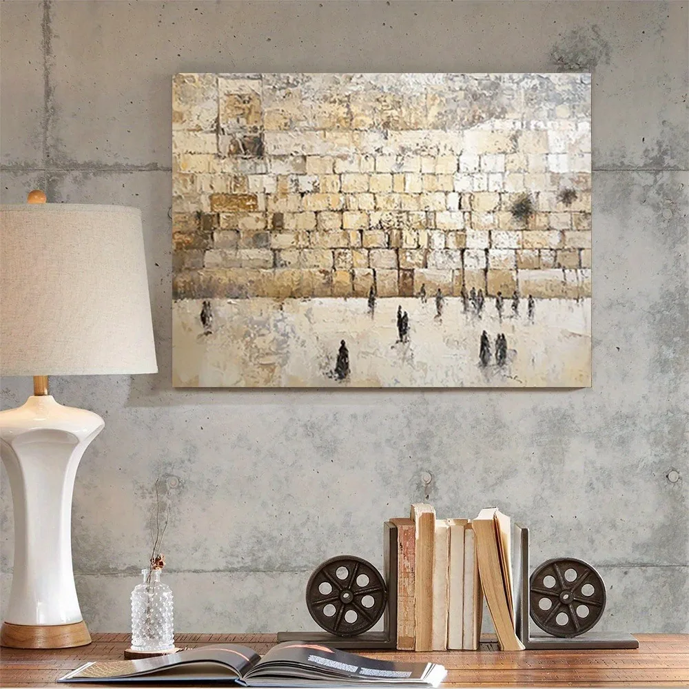 

1.5 inch thick pine frame canvas Wall Art - Modern landscape decor with broken stone walls and figures, interior decor