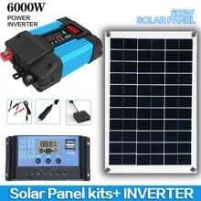 12V to 110V/220V Solar Panel System 600WSolar Panel Battery Charge Controller 6000W Solar Inverter Kit Complete Power Generation