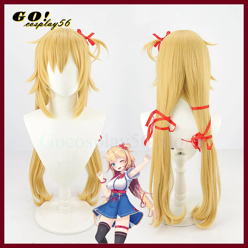 

VTuber Akai Haato Cosplay Wig Golden Long Straight Heat Resistant Hair Hololive YouTuber Role Play Uniform Headwear