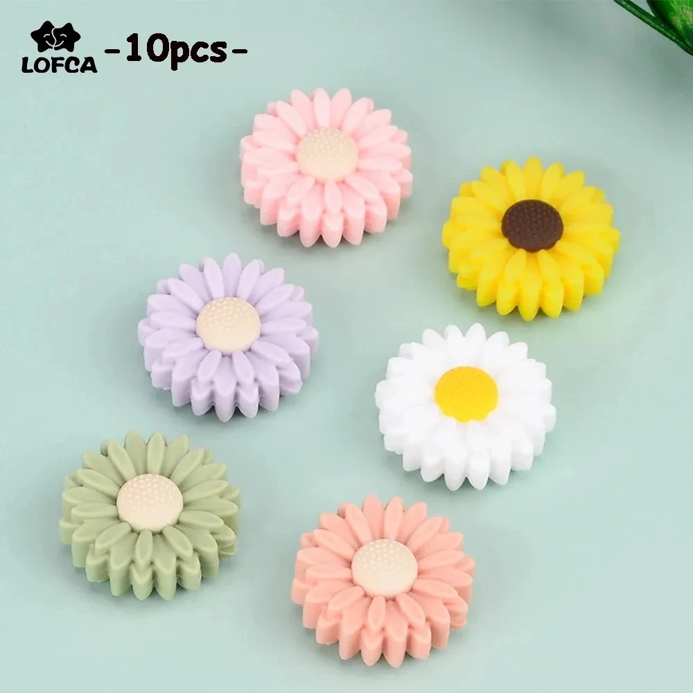 LOFCA 10pcs Sunflower Silicone Beads Daisy Flower Teether Baby Teething Toys Cartoon BPA Free Chew For Baby Necklace Accessories