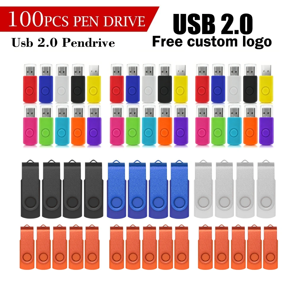 100 Pcs Lot USB 2.0 Flash Drive Pendrive 1GB 2GB 4GB Pen Drive 8GB 16GB Memory Stick 32GB 100Pcs USB Stick 64GB Custom Logo