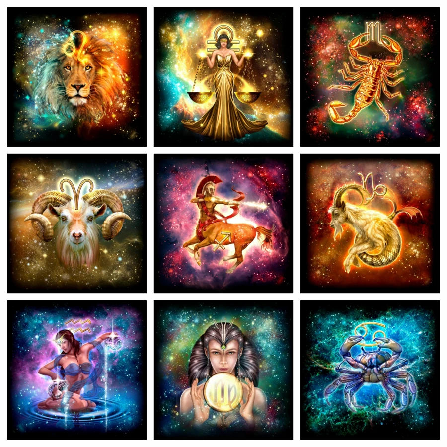 

12 Constellation Diamond Mosaic Zodiac Astrological Signs Cross Stitch Embroidery Kit DIY Full Drill Diamond Painting Home Decor