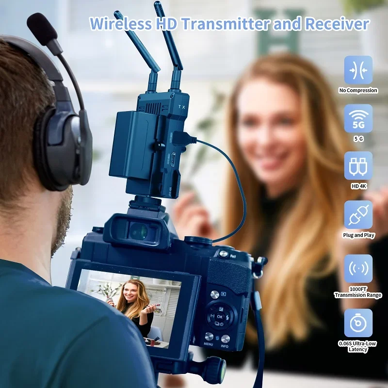 Nadajnik i odbiornik bezprzewodowego transmisji wideo dalekiego zasięgu 1000FT 305m z opóźnieniem 0.06, akcesoria do kamery i przedłużacz transmisji HD 4K